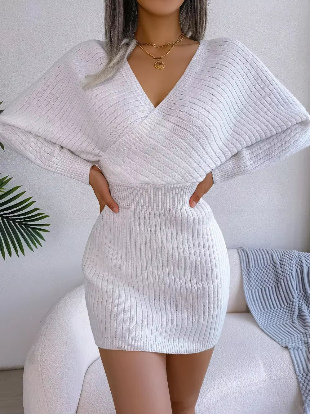 2024 New Spring Bodycon Sweater Dresses for Women Autumn Casual Long Sleeve Knitted Clothes White Green Blue Black Purple Dress