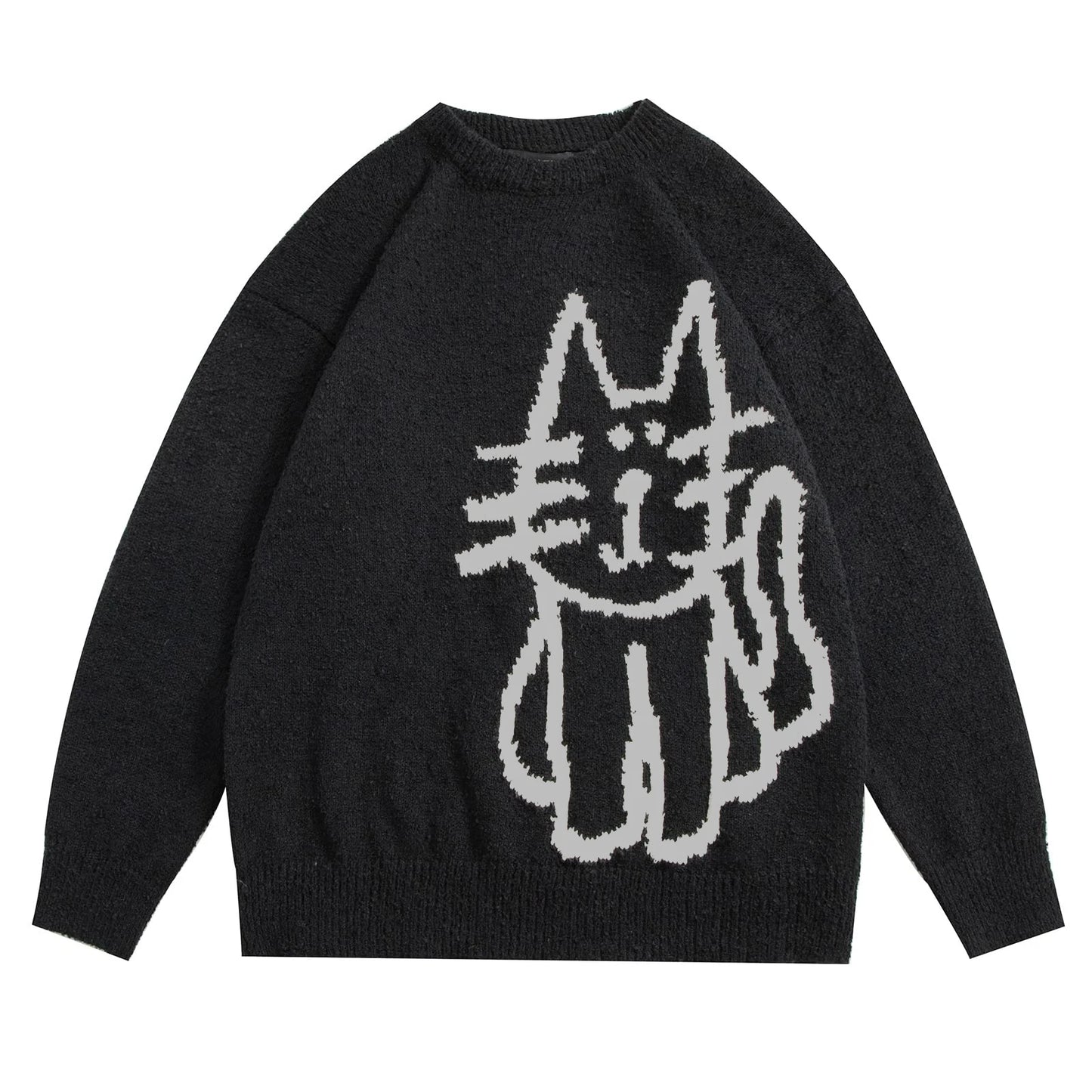 Women'S Pullover Sweater Hand Drawn Cat Graphic Printed Oversized Sweater Fall Winter Fashion Couple Tops