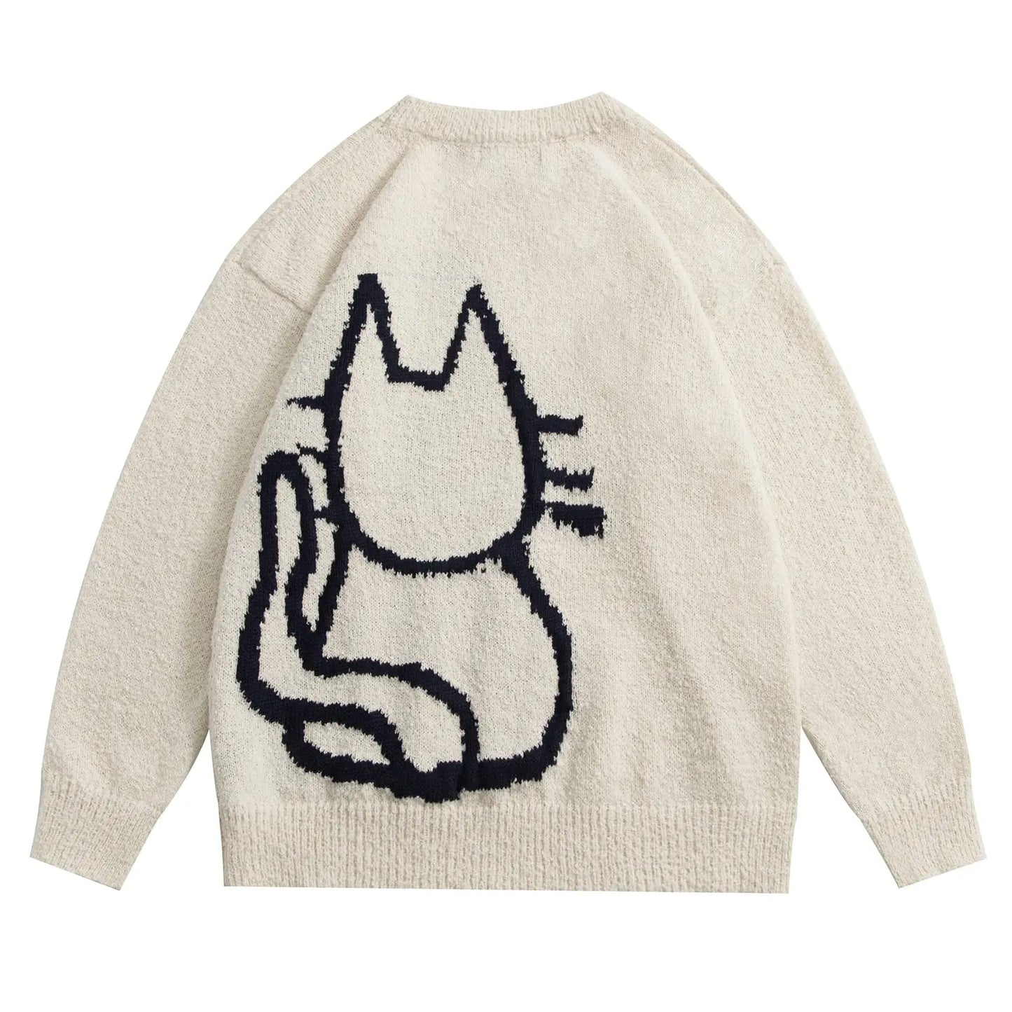 Women'S Pullover Sweater Hand Drawn Cat Graphic Printed Oversized Sweater Fall Winter Fashion Couple Tops