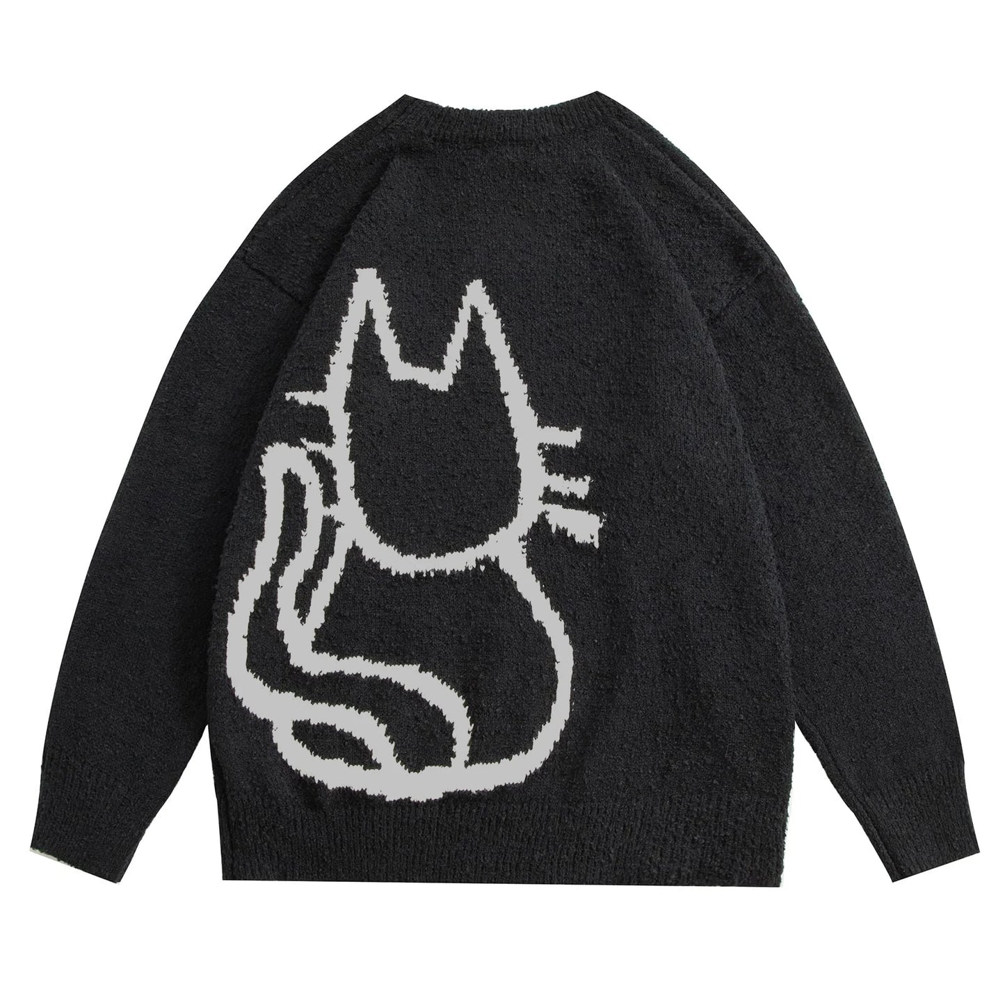 Women'S Pullover Sweater Hand Drawn Cat Graphic Printed Oversized Sweater Fall Winter Fashion Couple Tops