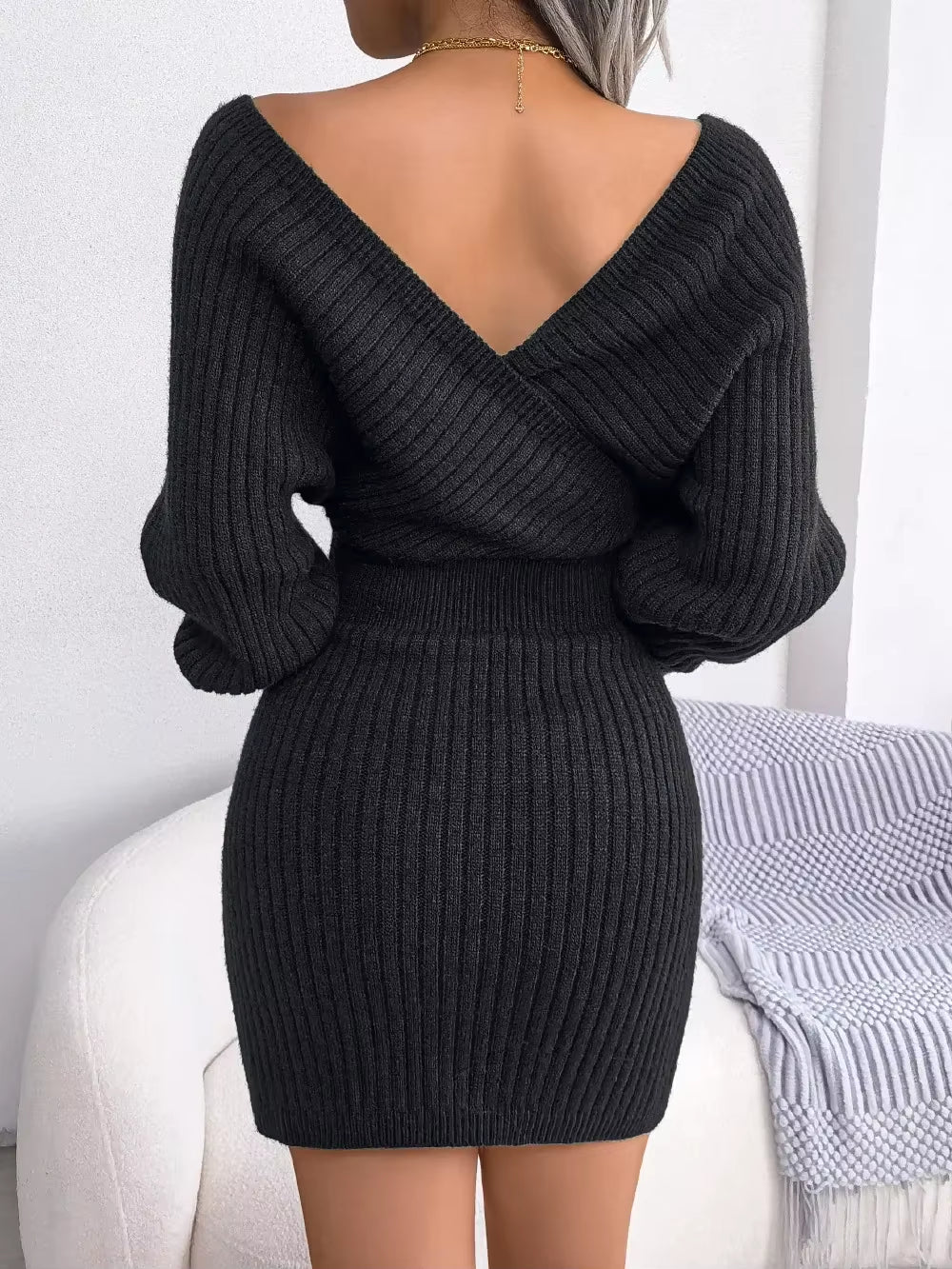 2024 New Spring Bodycon Sweater Dresses for Women Autumn Casual Long Sleeve Knitted Clothes White Green Blue Black Purple Dress